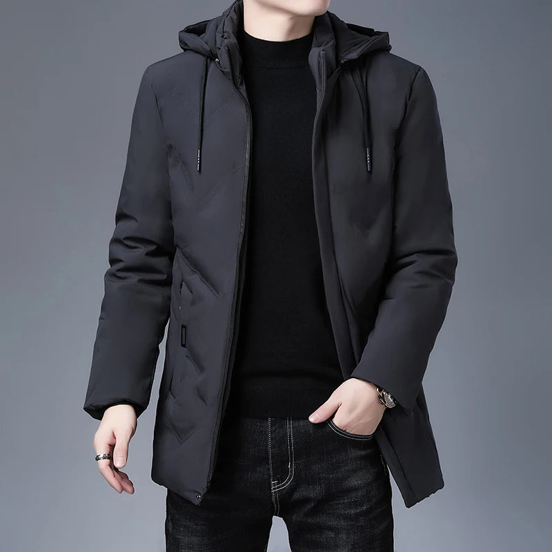 Top Grade Designer New Brand Men Parka Jacket Thick Casual Fashion Windbreaker Hooded Quilted Bubble Coats Long Mens Clothes