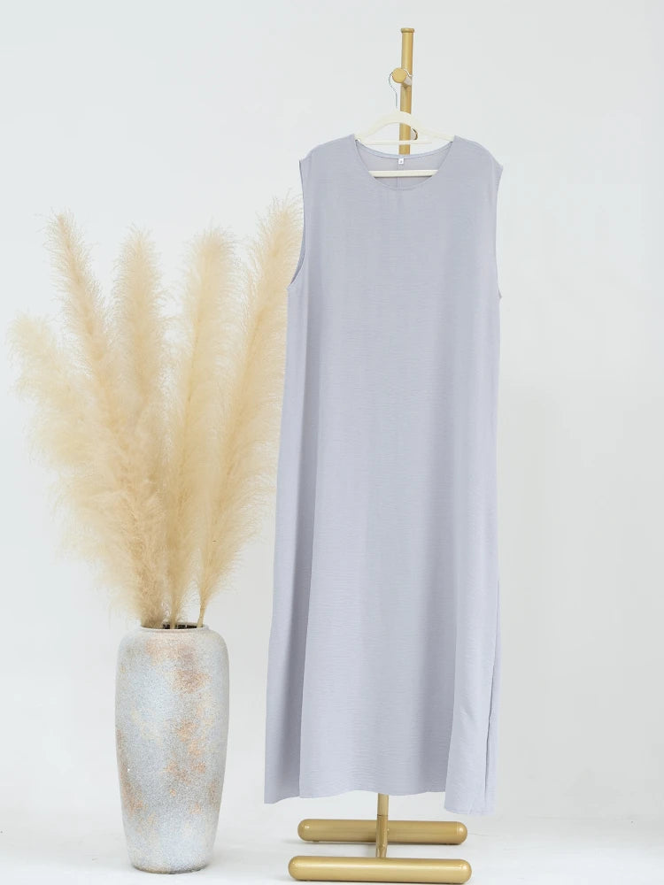 Vestido Muçulmano Abaya Sem Mangas, Vestido Interno Feminino, Cor Sólida, Roupa de Baixo, Vestido Longo, Kaftan Simples de Ramadã, Vestidos Árabes
