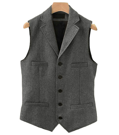 Colete masculino clássico marrom de lã tweed 2026 com lapela entalhada, espinha de peixe, para padrinhos, casaco de inverno para casamento