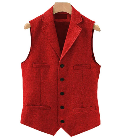 Colete masculino clássico marrom de lã tweed 2026 com lapela entalhada, espinha de peixe, para padrinhos, casaco de inverno para casamento