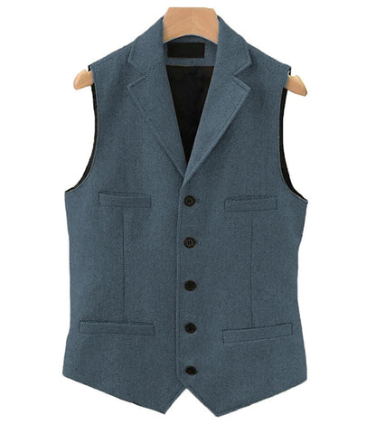 Colete masculino clássico marrom de lã tweed 2026 com lapela entalhada, espinha de peixe, para padrinhos, casaco de inverno para casamento