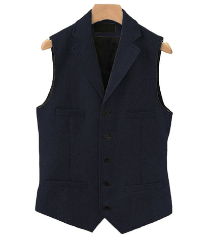 Colete masculino clássico marrom de lã tweed 2026 com lapela entalhada, espinha de peixe, para padrinhos, casaco de inverno para casamento