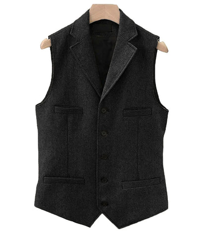 Colete masculino clássico marrom de lã tweed 2026 com lapela entalhada, espinha de peixe, para padrinhos, casaco de inverno para casamento