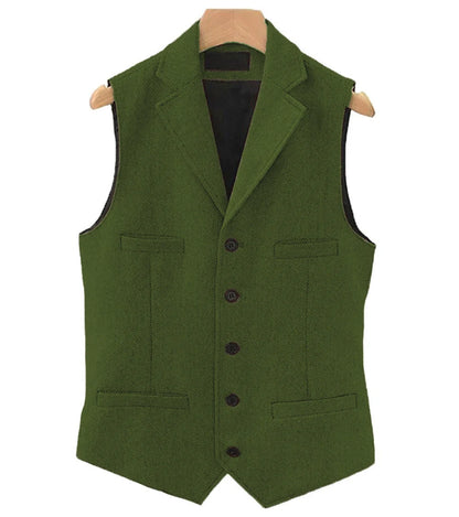 Colete masculino clássico marrom de lã tweed 2026 com lapela entalhada, espinha de peixe, para padrinhos, casaco de inverno para casamento
