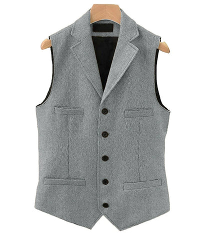 Colete masculino clássico marrom de lã tweed 2026 com lapela entalhada, espinha de peixe, para padrinhos, casaco de inverno para casamento