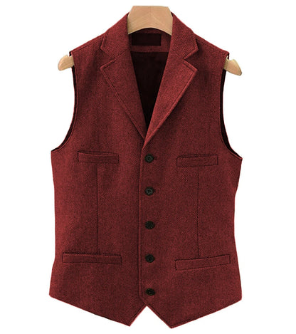 Colete masculino clássico marrom de lã tweed 2026 com lapela entalhada, espinha de peixe, para padrinhos, casaco de inverno para casamento