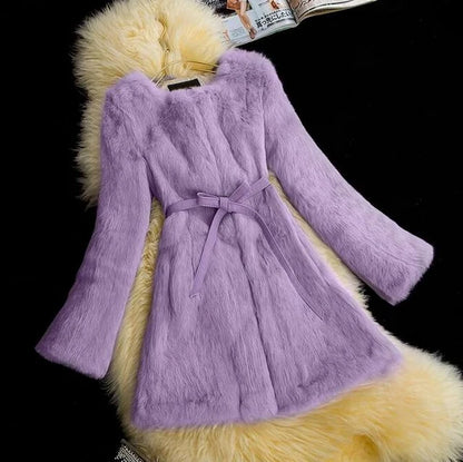New Arrival Women High Fashion Full Pelt Real Rabbit Fur Coat 100% Pure Natural Fur Coat DFP647