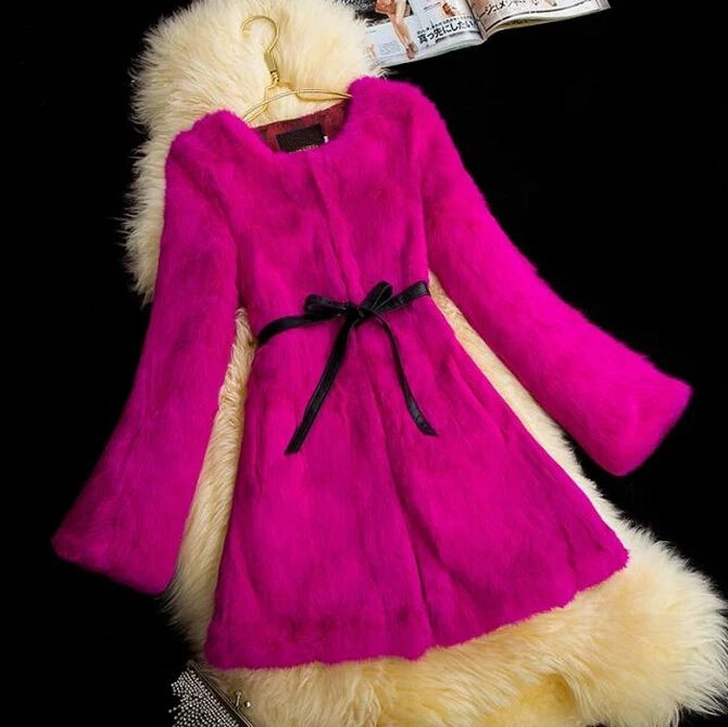 New Arrival Women High Fashion Full Pelt Real Rabbit Fur Coat 100% Pure Natural Fur Coat DFP647