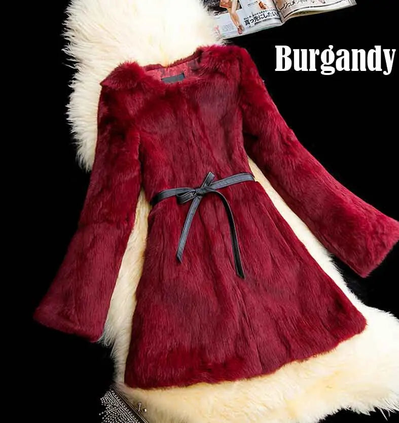 New Arrival Women High Fashion Full Pelt Real Rabbit Fur Coat 100% Pure Natural Fur Coat DFP647