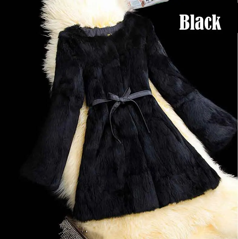 New Arrival Women High Fashion Full Pelt Real Rabbit Fur Coat 100% Pure Natural Fur Coat DFP647