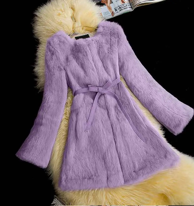 New Arrival Women High Fashion Full Pelt Real Rabbit Fur Coat 100% Pure Natural Fur Coat DFP647