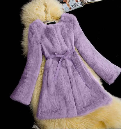 New Arrival Women High Fashion Full Pelt Real Rabbit Fur Coat 100% Pure Natural Fur Coat DFP647