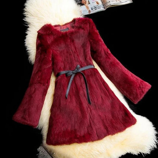 New Arrival Women High Fashion Full Pelt Real Rabbit Fur Coat 100% Pure Natural Fur Coat DFP647