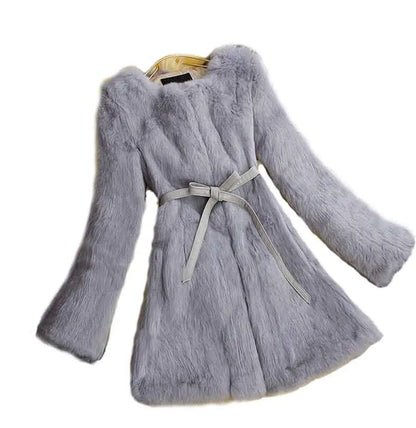New Arrival Women High Fashion Full Pelt Real Rabbit Fur Coat 100% Pure Natural Fur Coat DFP647