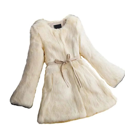 New Arrival Women High Fashion Full Pelt Real Rabbit Fur Coat 100% Pure Natural Fur Coat DFP647