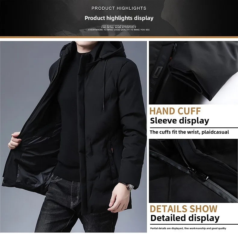 Top Grade Designer New Brand Men Parka Jacket Thick Casual Fashion Windbreaker Hooded Quilted Bubble Coats Long Mens Clothes