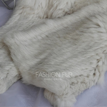 Women Winter Real Rabbit Fur Knitted Coat Female Casual Long Sleeve Genuine Fur Jacket Warm Thick Outwear Femme