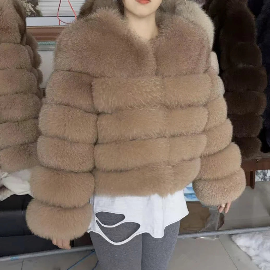 QUEENTINA Fox Fur Coat Real Winter Women'S Fashion Brown 2026 Leather And Skin Clothing Natural New In Coats & Jackets Tops Sale