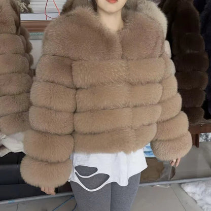QUEENTINA Fox Fur Coat Real Winter Women'S Fashion Brown 2026 Leather And Skin Clothing Natural New In Coats & Jackets Tops Sale