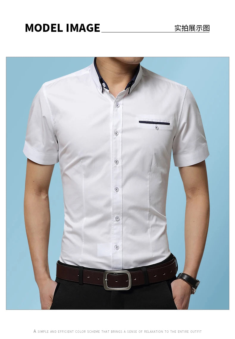 2026 New Summer Cotton Business Men's Short Sleeved Shirt Pocket Lapel Thin Formal Suit Dress Shirts Male Brand Clothing