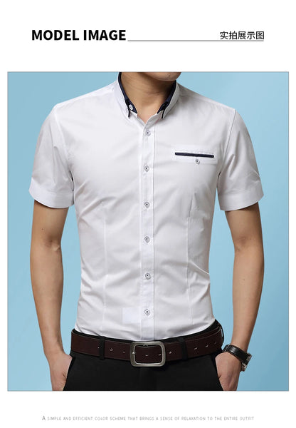 2026 New Summer Cotton Business Men's Short Sleeved Shirt Pocket Lapel Thin Formal Suit Dress Shirts Male Brand Clothing