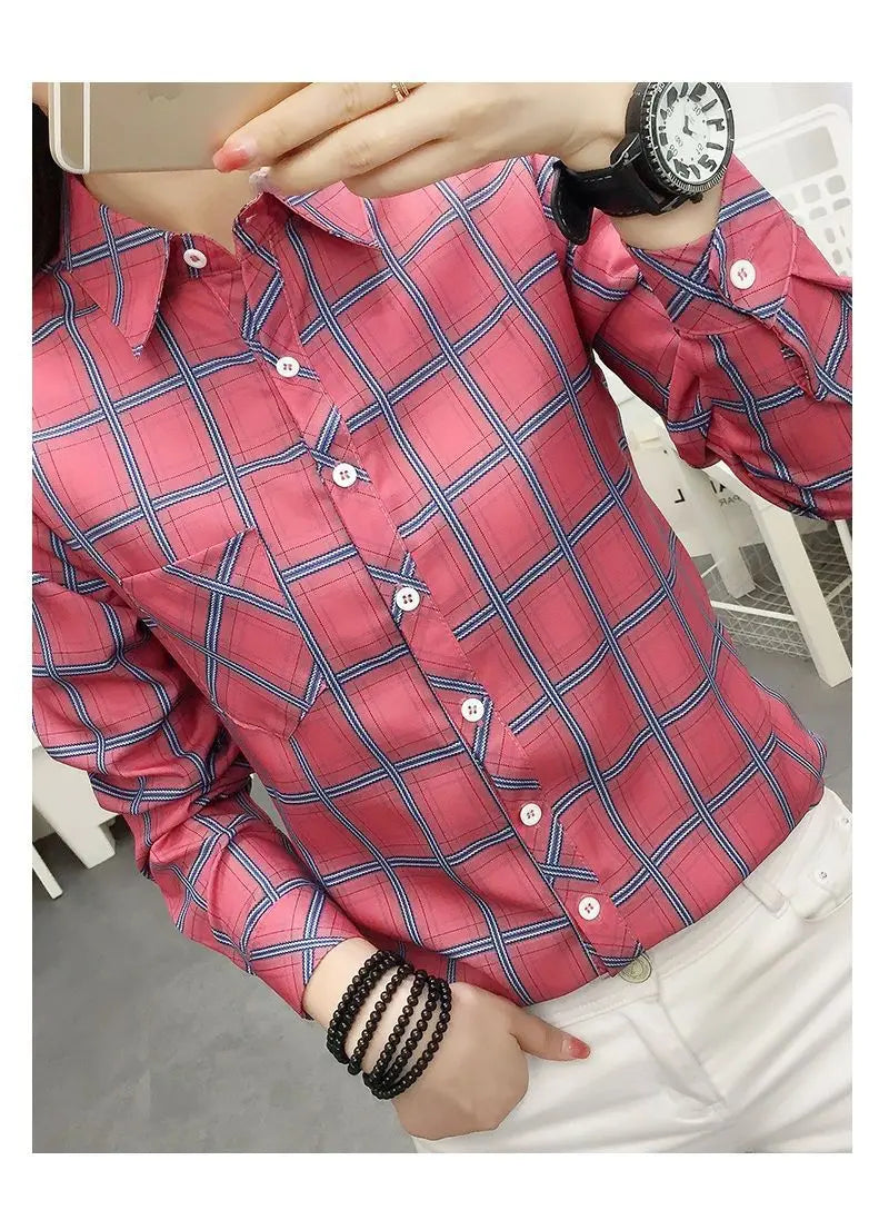 2024Spring and Autumn New College Style Women's Long sleeved Bottom Top Cardigan Long sleeved Fashion Plaid Shirt