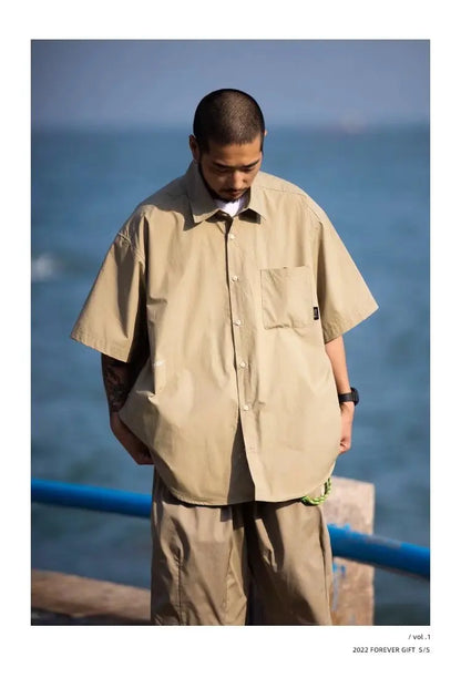 Summer New Style Retro Japanese Short Sleeve Shirt Loose Casual Versatile Half Sleeve Shirt for Men And Women Cityboy Workwear