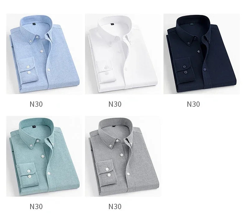 Men's Slim-Fit Oxford Cotton Shirt: Long Sleeves, Casual Breathable Fabric, Exquisite Craftsmanship, Brand with OEM Processing