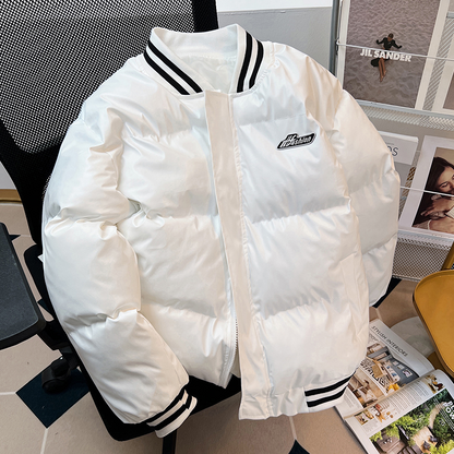 Gmiixder American Baseball Uniform PU Bomber Jacket Hip Hop Thickened Stand Collar Parkas Loose Versatile Couple Winter Coat
