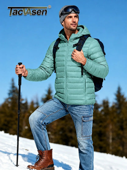 Jaqueta Masculina de Inverno Acolchoada TACVASEN Leve Impermeável com Capuz Casaco Térmico para Trabalho ao Ar Livre