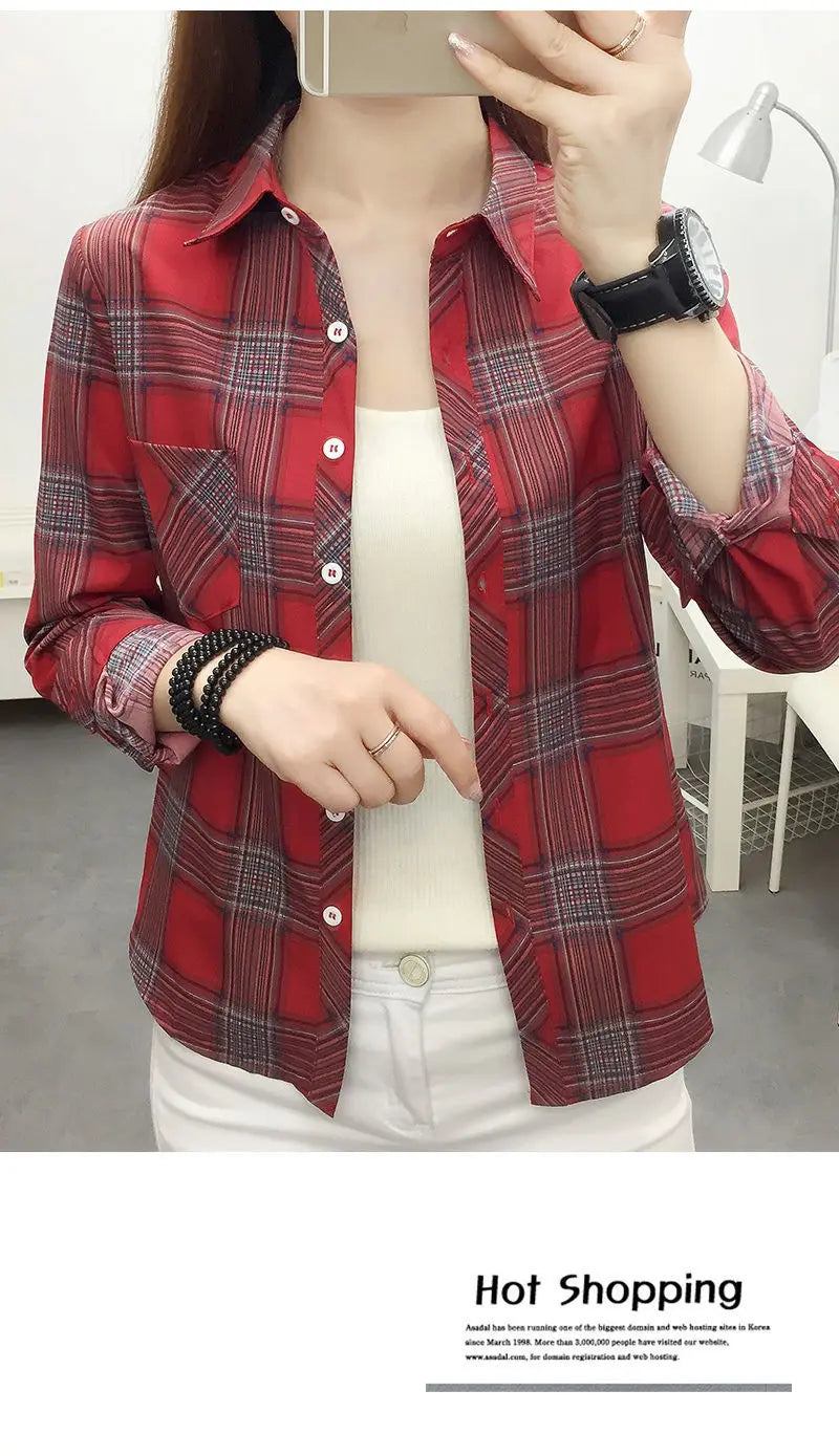 2024Spring and Autumn New College Style Women's Long sleeved Bottom Top Cardigan Long sleeved Fashion Plaid Shirt