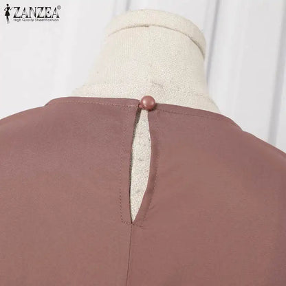 ZANZEA Muslim Women Matching Sets Long Sleeve Solid Color Tops And Loose Pant Suits Elegant Fashion Casual Tracksuit Kaftan 2025