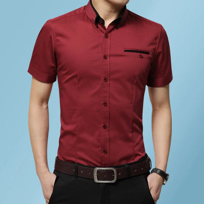 2026 New Summer Cotton Business Men's Short Sleeved Shirt Pocket Lapel Thin Formal Suit Dress Shirts Male Brand Clothing
