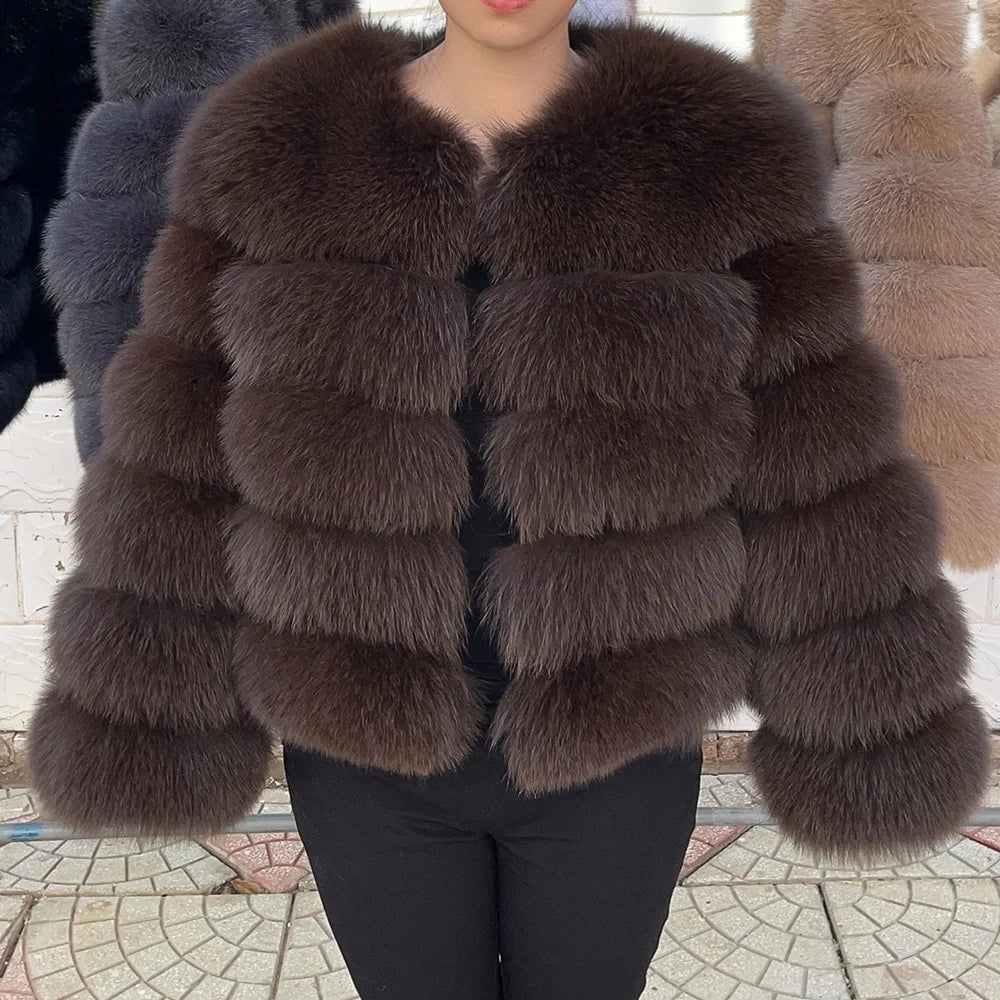 QUEENTINA Fox Fur Coat Real Winter Women'S Fashion Brown 2026 Leather And Skin Clothing Natural New In Coats & Jackets Tops Sale