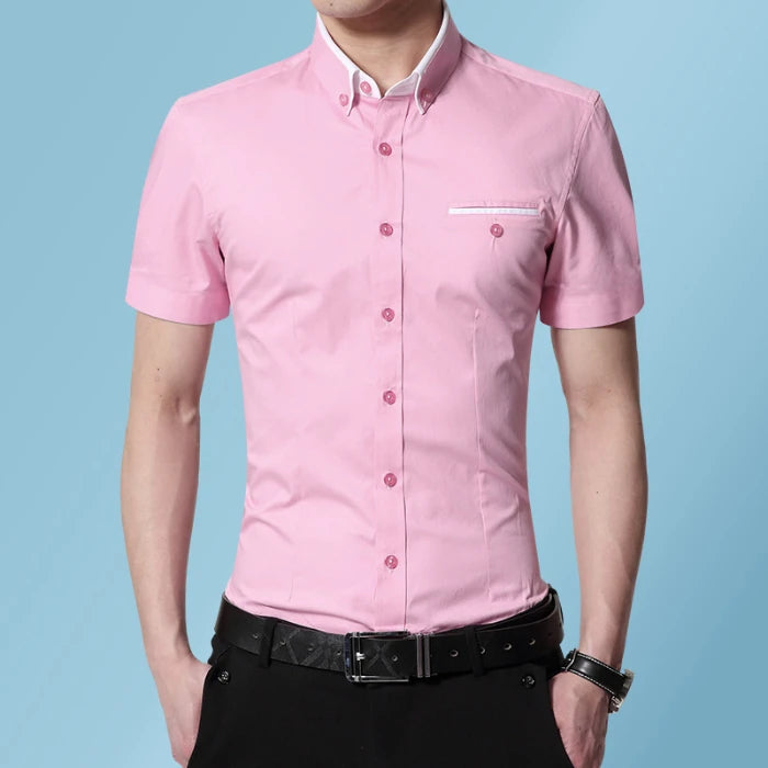2026 New Summer Cotton Business Men's Short Sleeved Shirt Pocket Lapel Thin Formal Suit Dress Shirts Male Brand Clothing