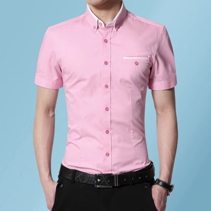 2026 New Summer Cotton Business Men's Short Sleeved Shirt Pocket Lapel Thin Formal Suit Dress Shirts Male Brand Clothing