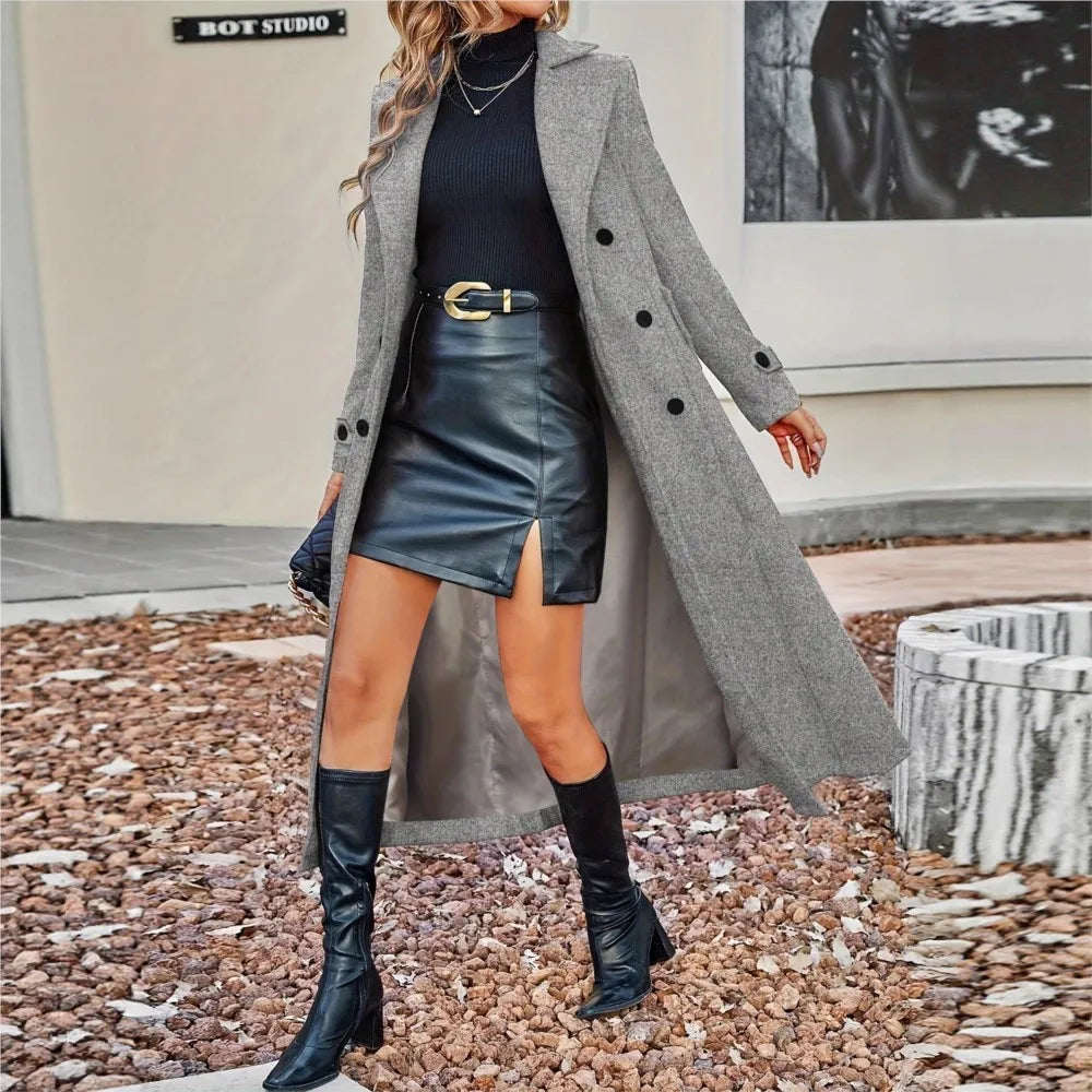Fashion Autumn Winter Double-breasted Warm Woolen Coat For Women's Elegant Stylish Long Versatile Woolen Coat Female Office 2025