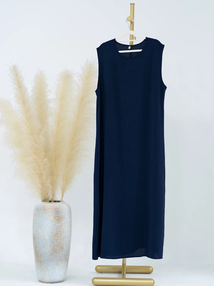 Vestido Muçulmano Abaya Sem Mangas, Vestido Interno Feminino, Cor Sólida, Roupa de Baixo, Vestido Longo, Kaftan Simples de Ramadã, Vestidos Árabes