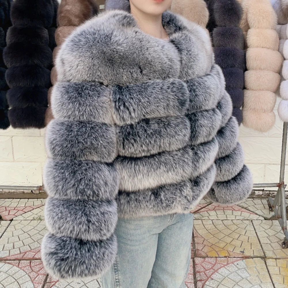 QUEENTINA Fox Fur Coat Real Winter Women'S Fashion Brown 2026 Leather And Skin Clothing Natural New In Coats & Jackets Tops Sale