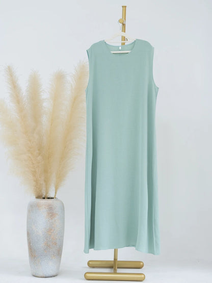 Vestido Muçulmano Abaya Sem Mangas, Vestido Interno Feminino, Cor Sólida, Roupa de Baixo, Vestido Longo, Kaftan Simples de Ramadã, Vestidos Árabes