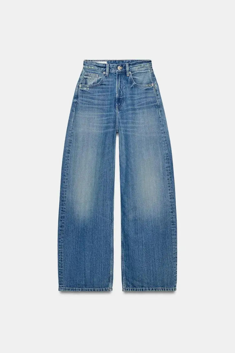 Deeptown Baggy Women Blue Jeans Vintage Casual PU Leather Brown Patchwork Straight Denim Trousers Classic Basic Chic Female Jean