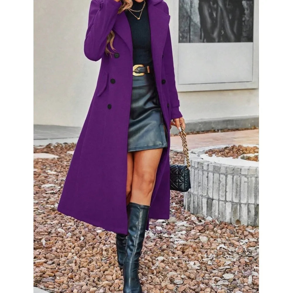 Fashion Autumn Winter Double-breasted Warm Woolen Coat For Women's Elegant Stylish Long Versatile Woolen Coat Female Office 2025