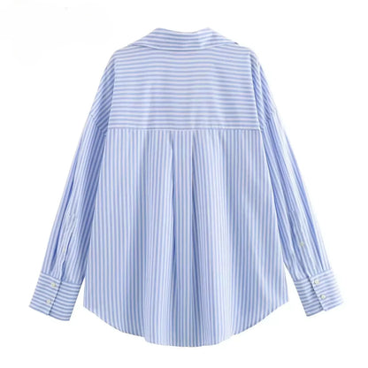 Women Fashion Spring Cotton Oxford Long Sleeve Single-breasted Lapel Blouse Street Clothing Shirt Chic Ladies Tops Mujer