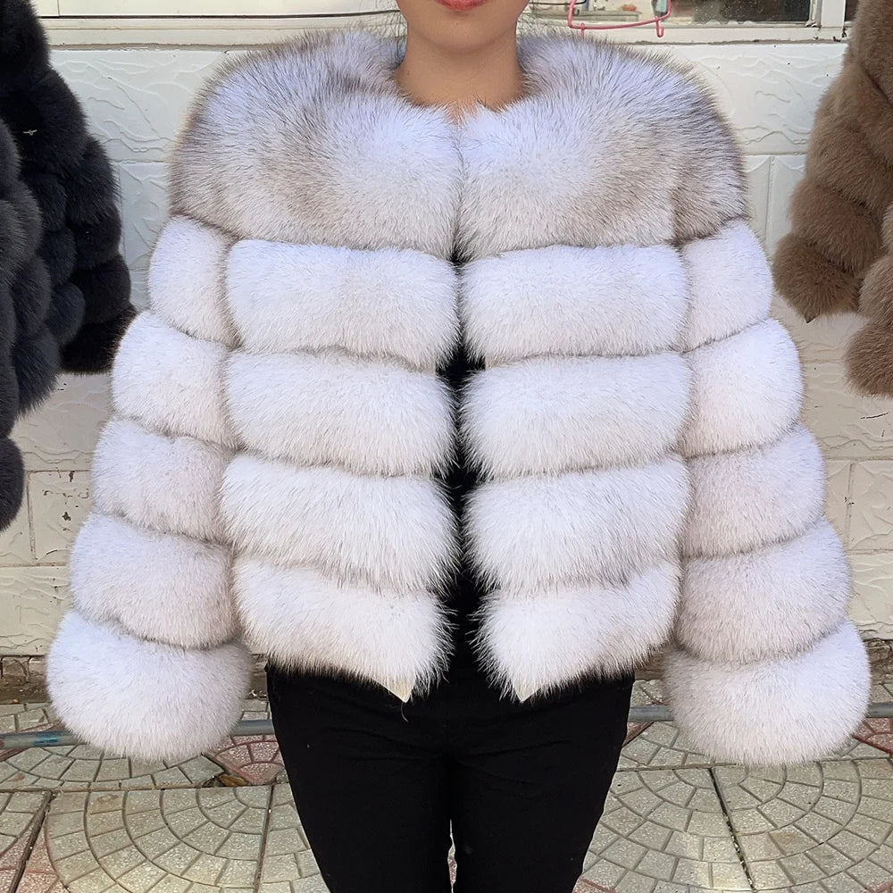 QUEENTINA Fox Fur Coat Real Winter Women'S Fashion Brown 2026 Leather And Skin Clothing Natural New In Coats & Jackets Tops Sale