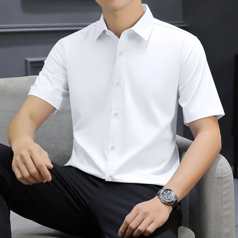 Men's Solid Black Short Sleeve Dress Shirt Classic Regular Fit Business Shirt
