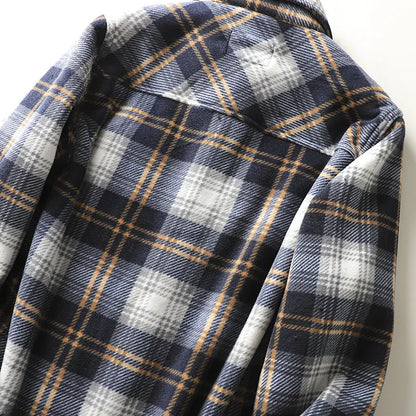 Autumn Winter Men's Fleece Linend Warm Shirt Jackets Thickened Long Sleeve Flannel Checked Shirts Vintage Casual Men Shirt Coats