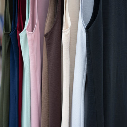 Vestido Muçulmano Abaya Sem Mangas, Vestido Interno Feminino, Cor Sólida, Roupa de Baixo, Vestido Longo, Kaftan Simples de Ramadã, Vestidos Árabes
