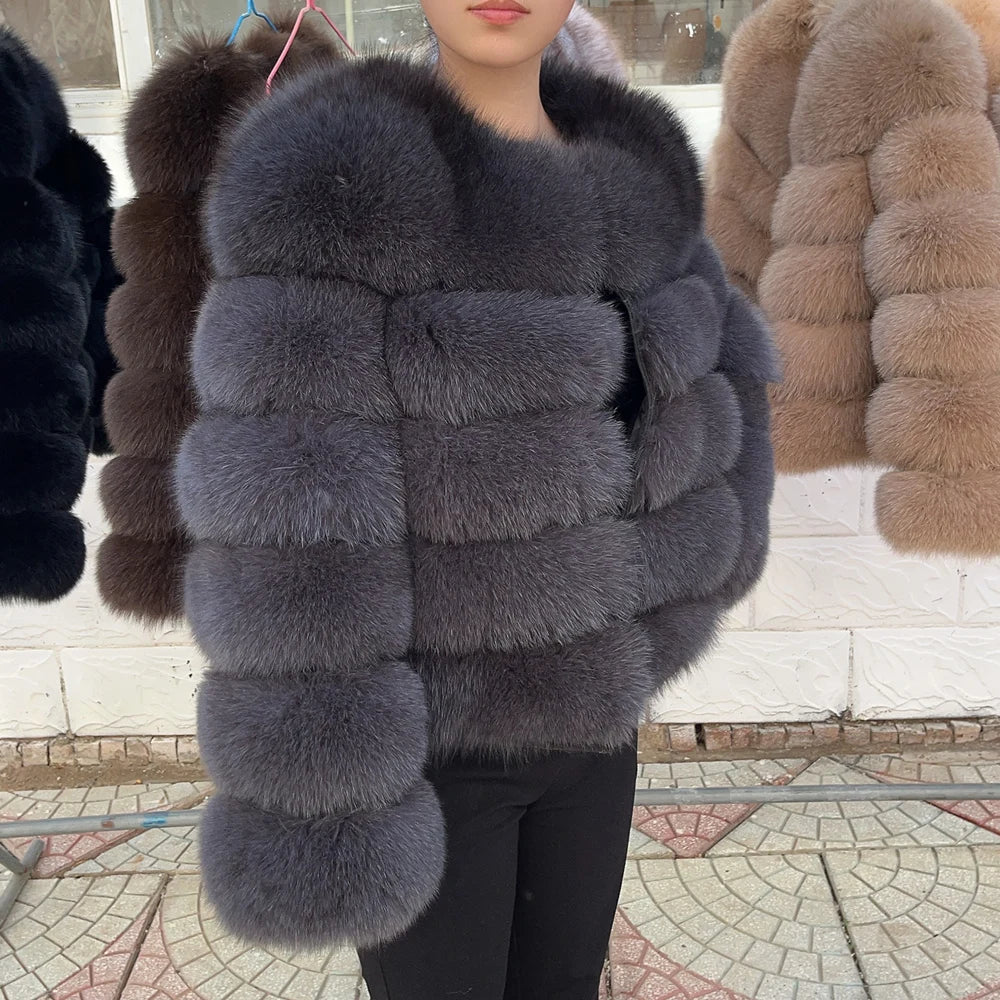 QUEENTINA Fox Fur Coat Real Winter Women'S Fashion Brown 2026 Leather And Skin Clothing Natural New In Coats & Jackets Tops Sale