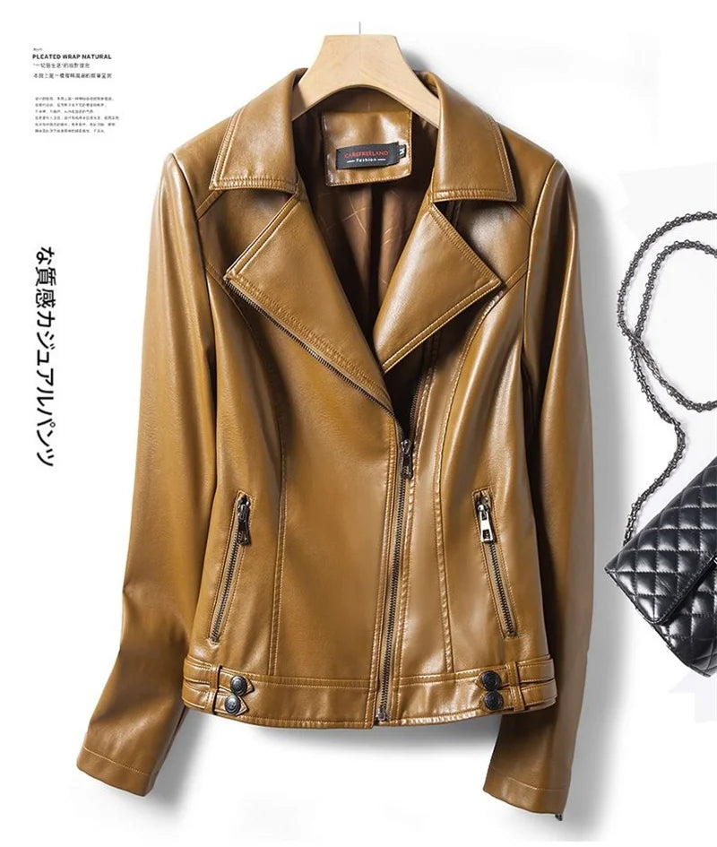 Jaqueta de couro legítimo feminina estilo streetwear, segunda camada em pele de carneiro, casaco curto, outono inverno, verde, motoqueira, agasalho casual