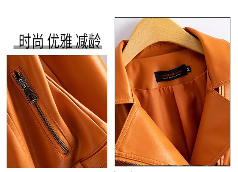 Jaqueta de couro legítimo feminina estilo streetwear, segunda camada em pele de carneiro, casaco curto, outono inverno, verde, motoqueira, agasalho casual